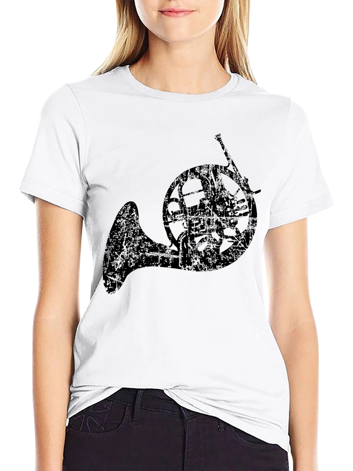 Black French Horn Graphic Tee - Musician's Black T-Shirt view 9