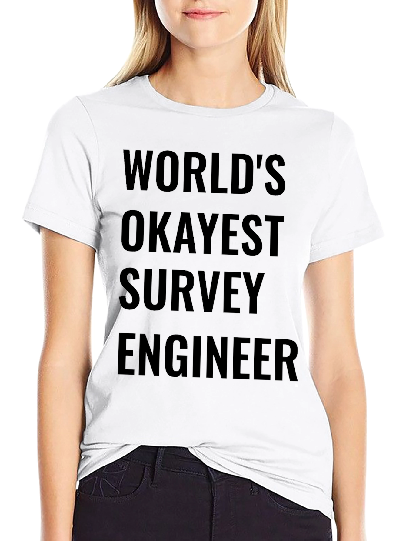 Black World's Okayest Survey Engineer - Funny T-Shirt view 9