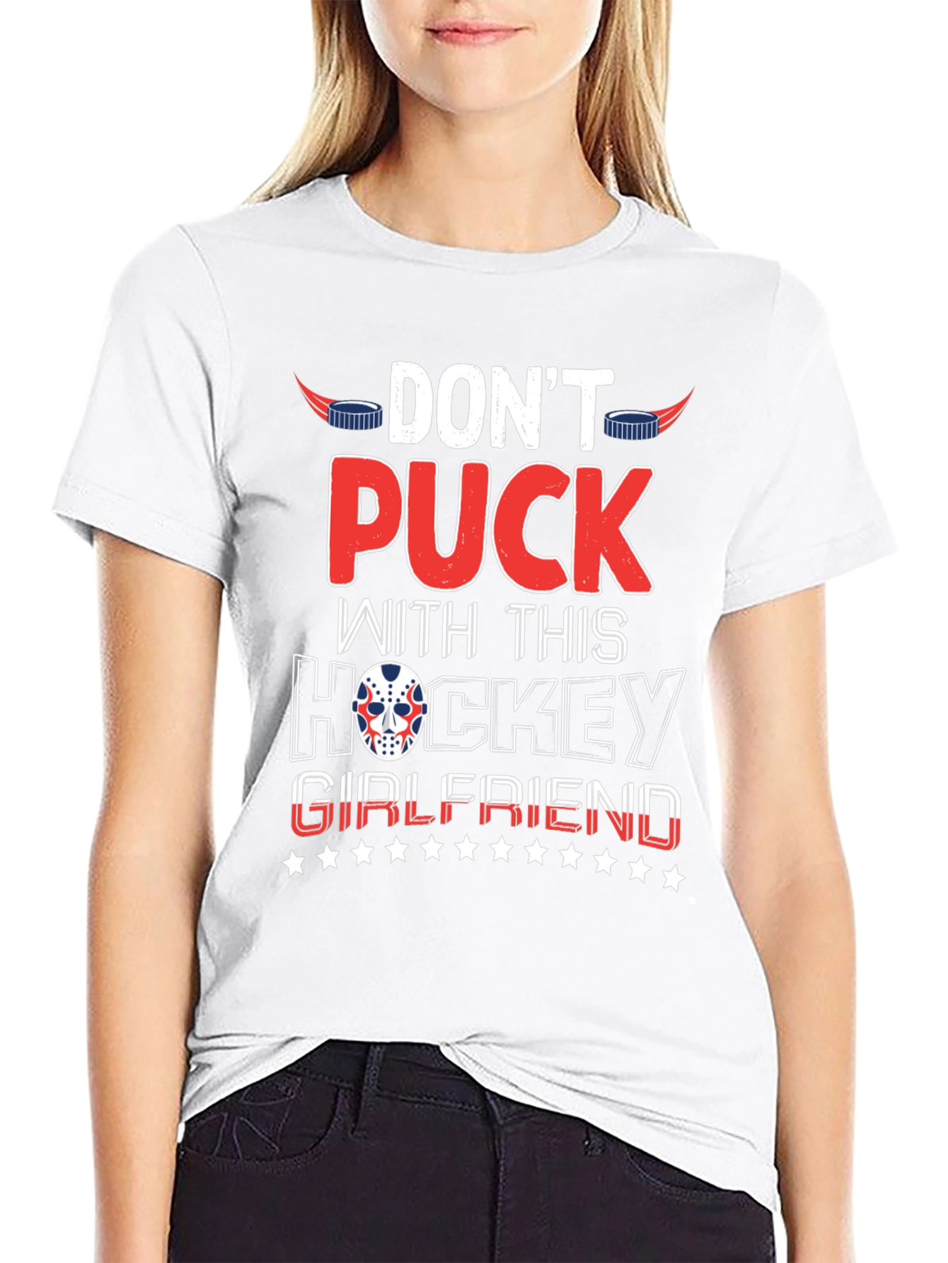 Black Don't Puck With Hockey Girlfriend Black T-Shirt view 9