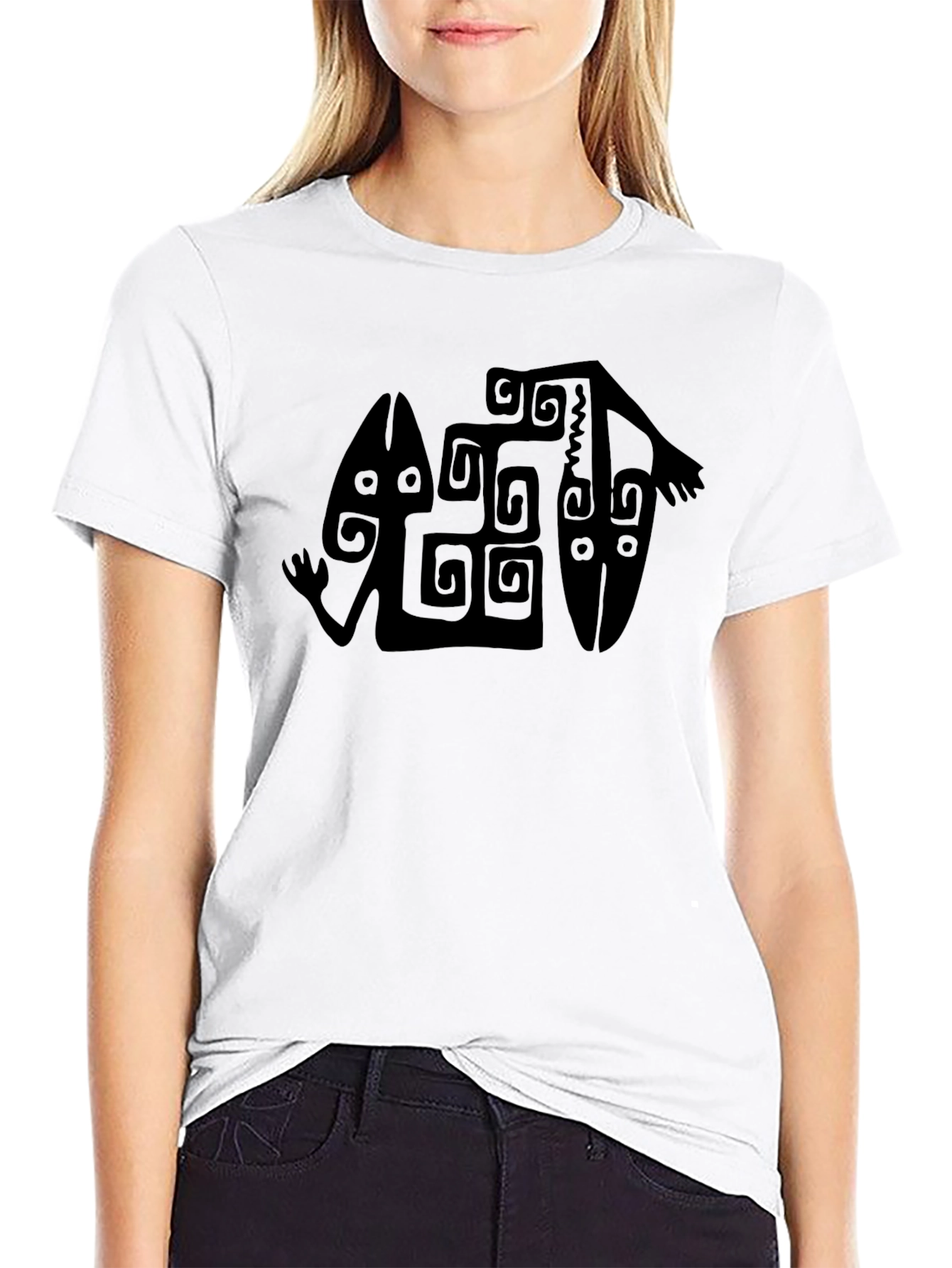 Black Tribal Art Graphic T-Shirt - Black view 9