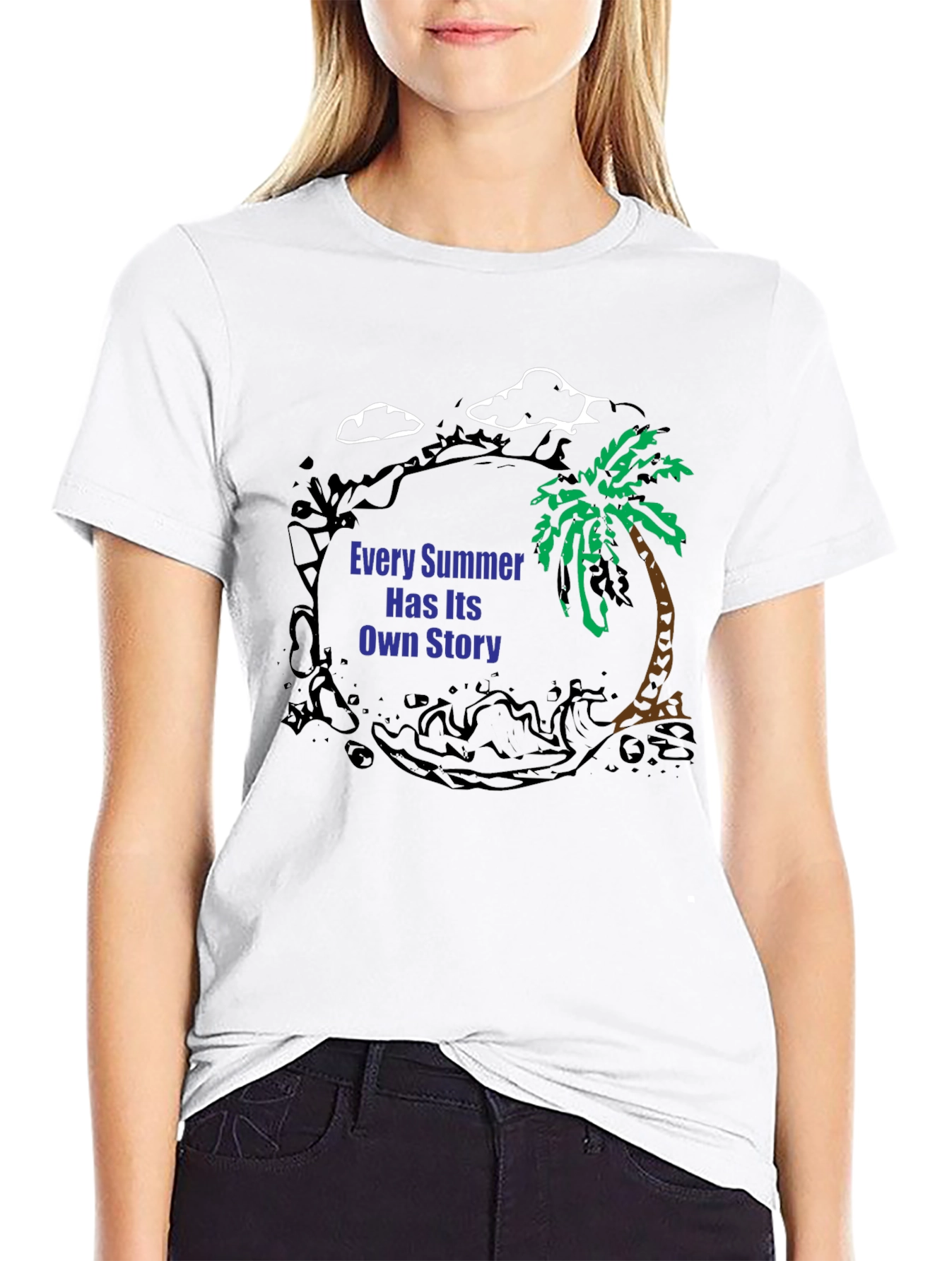 Black Summer Story Black T-Shirt: Palm Tree Design view 9