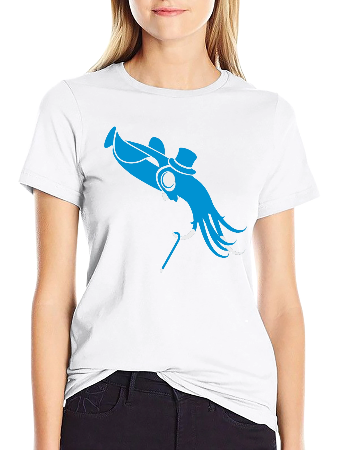 Black Blue Octopus Top Hat Cane T-Shirt - Unique Design view 9