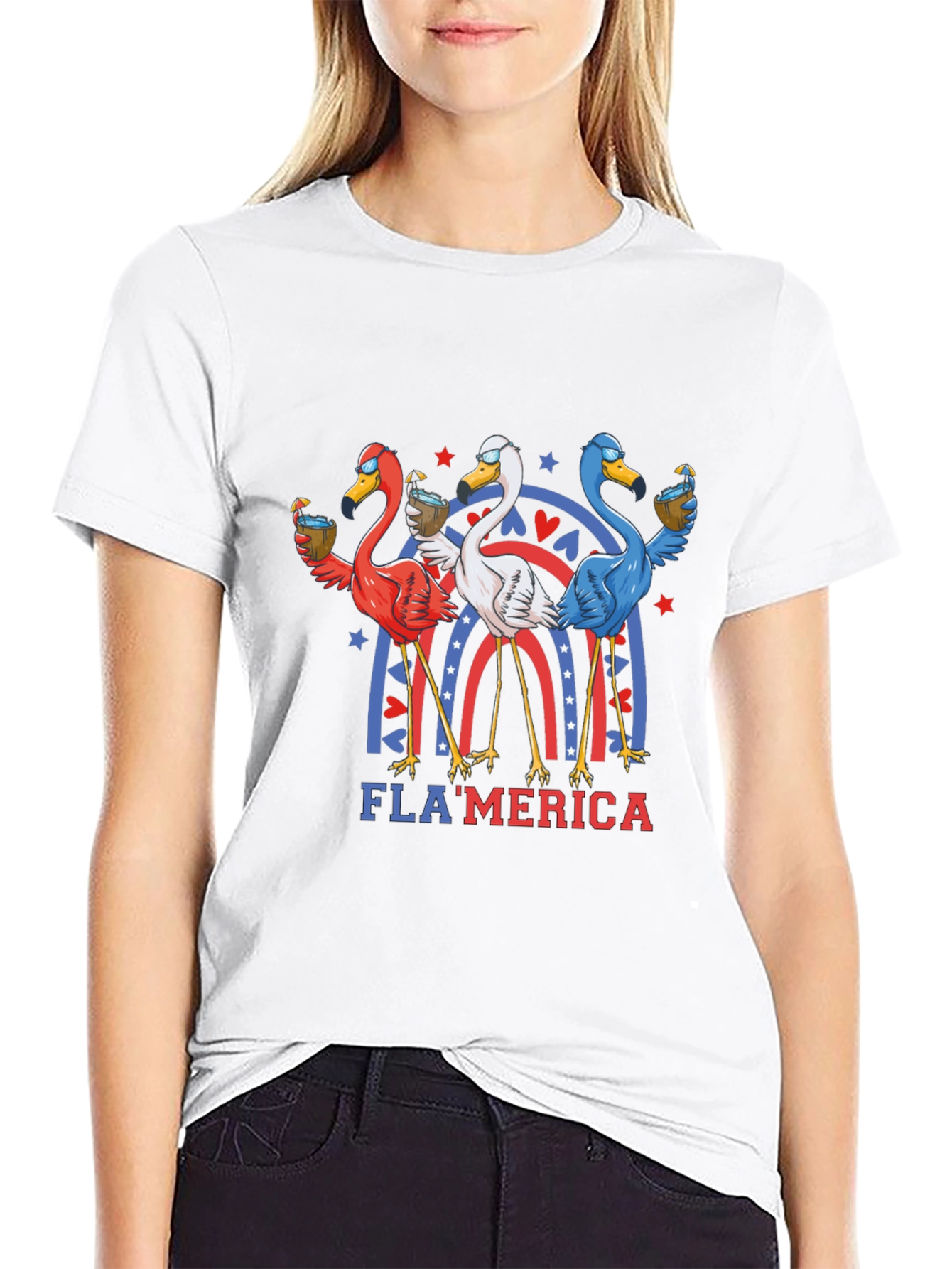 Black Fla'merica Patriotic Flamingo T-Shirt view 9