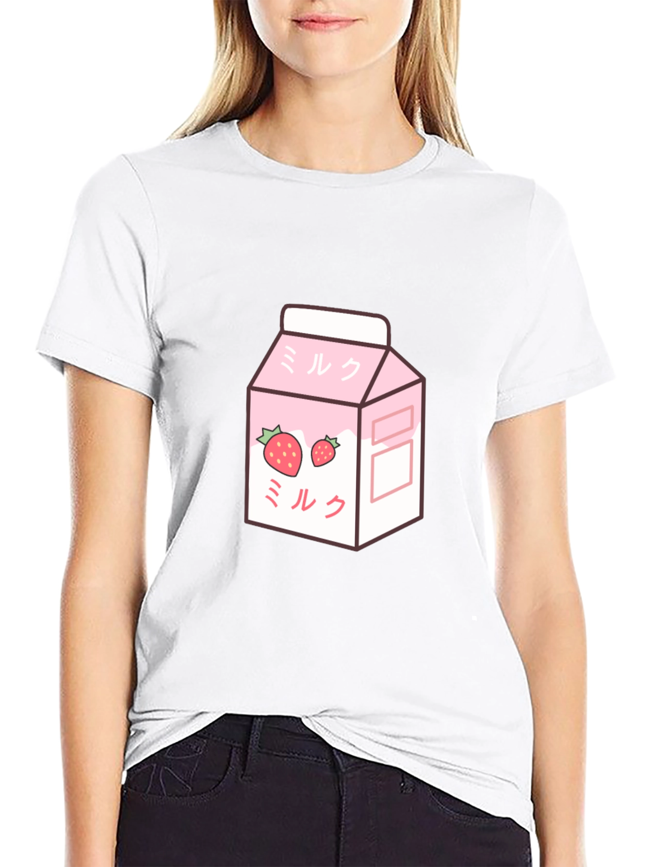 Black Strawberry Milk Cartoon Graphic T-Shirt view 9