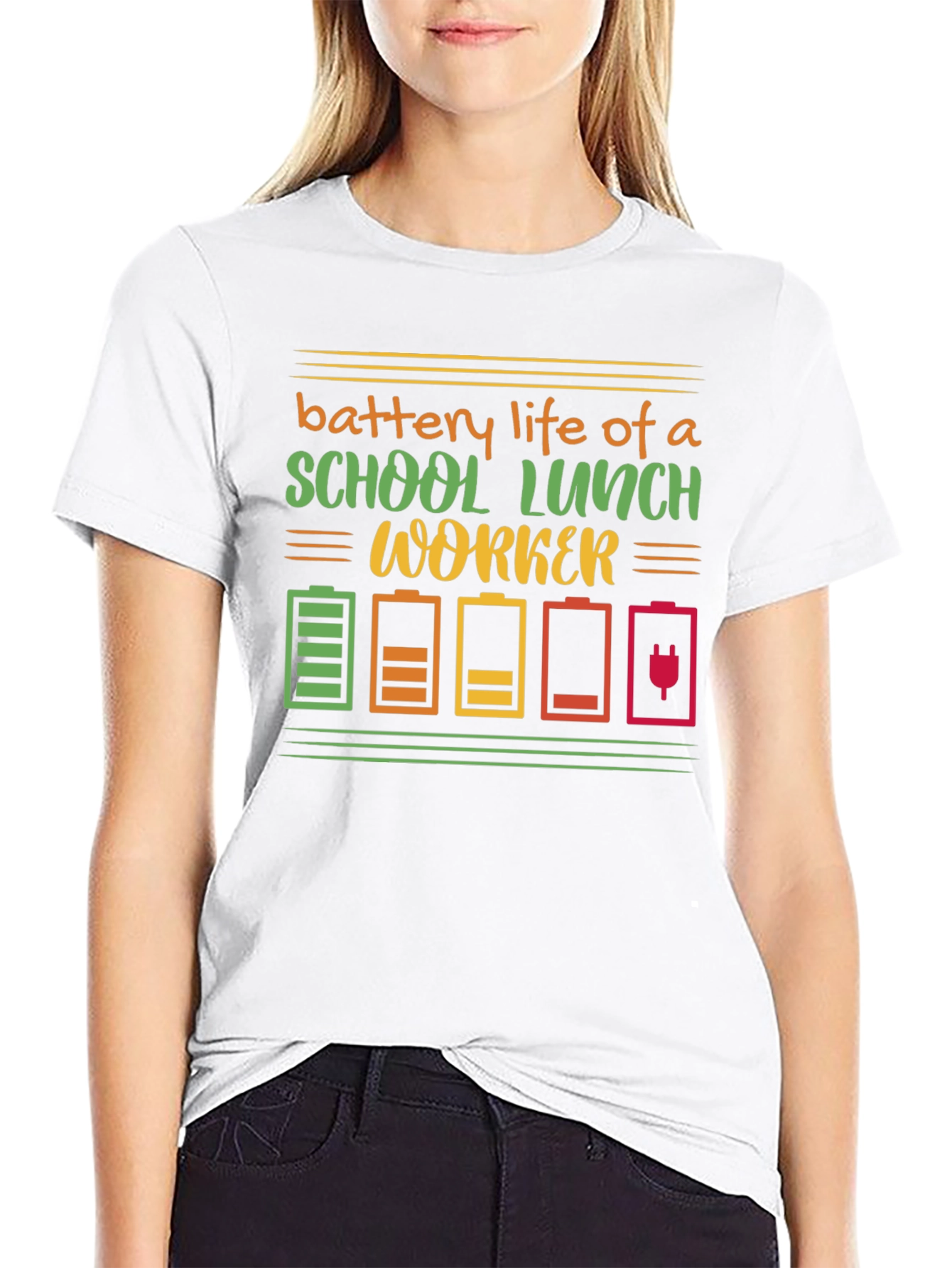 Black School Lunch Worker Battery Life Graphic Tee view 9