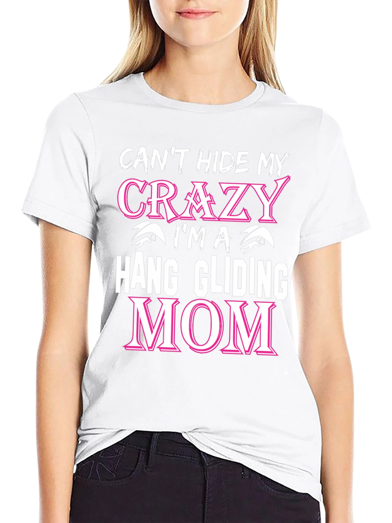 Black Crazy Hang Gliding Mom T-Shirt - Novelty Graphic Tee view 9