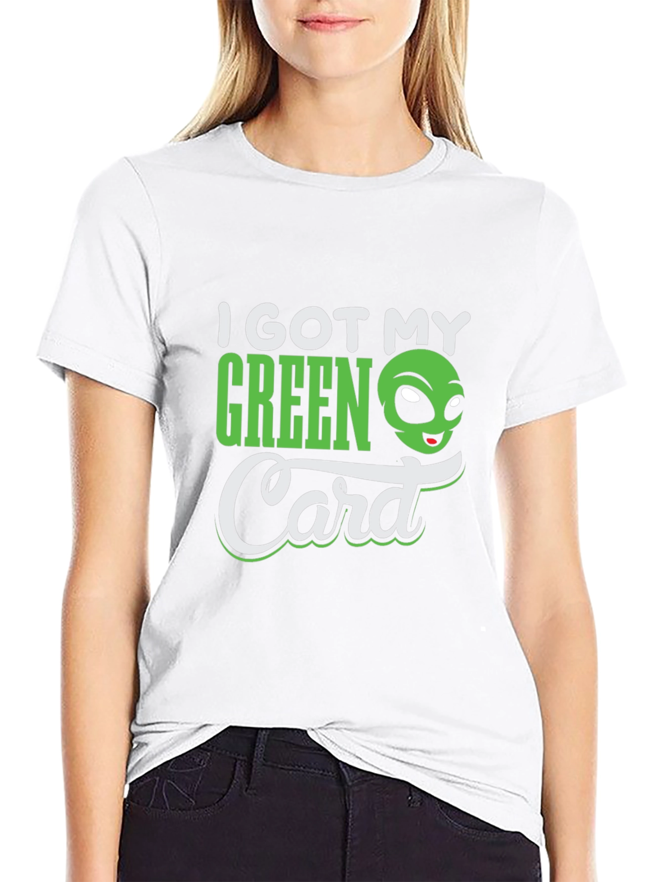 Black I Got My Green Card Funny Alien T-Shirt view 9