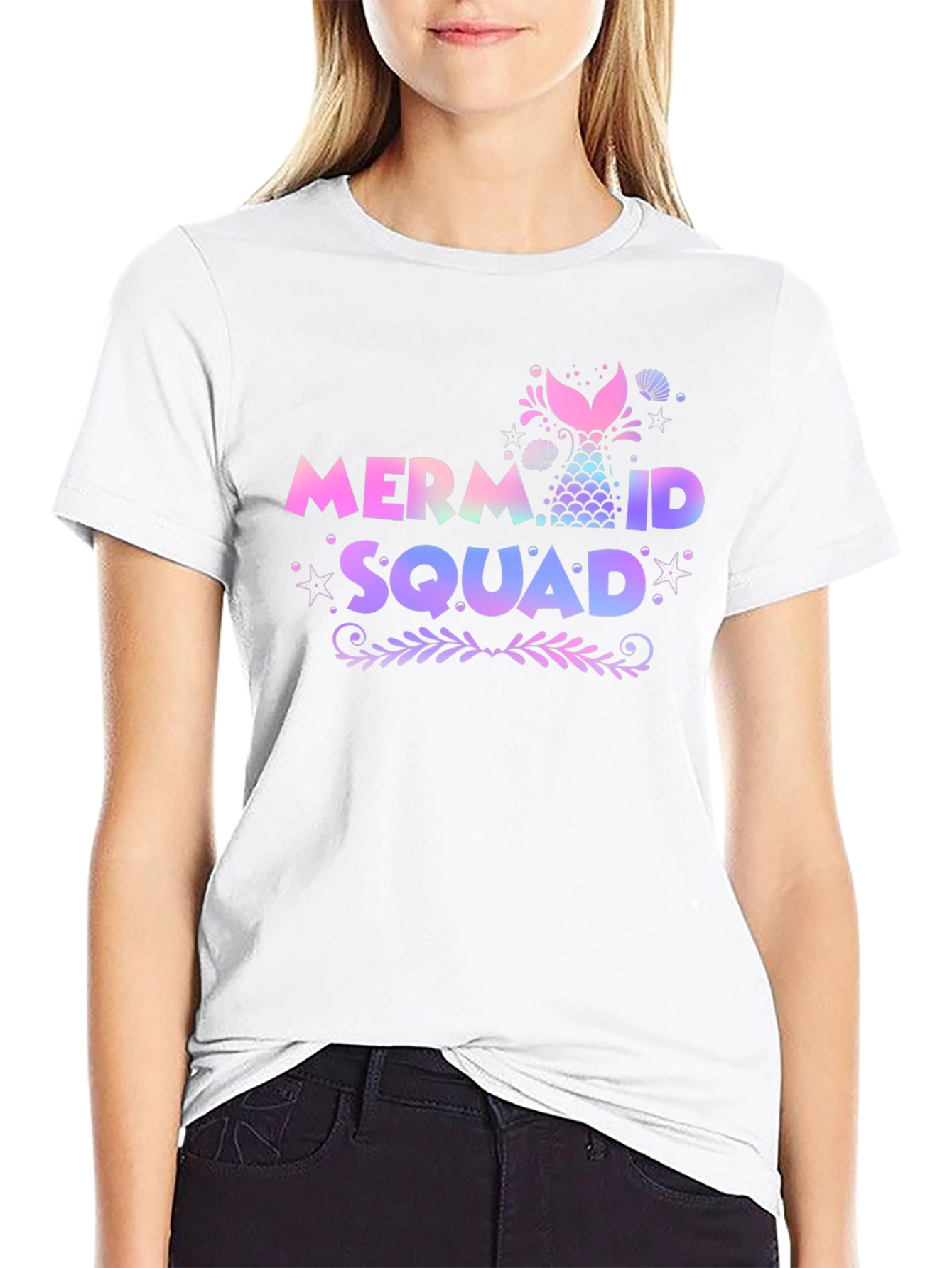 Black Mermaid Squad Tee - Black Cotton Crew Neck view 9