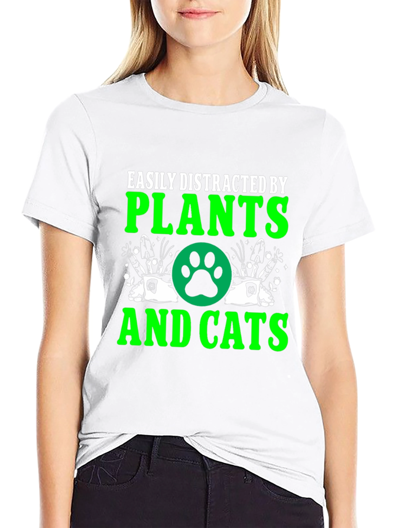 Black Easily Distracted by Plants and Cats T-Shirt view 9