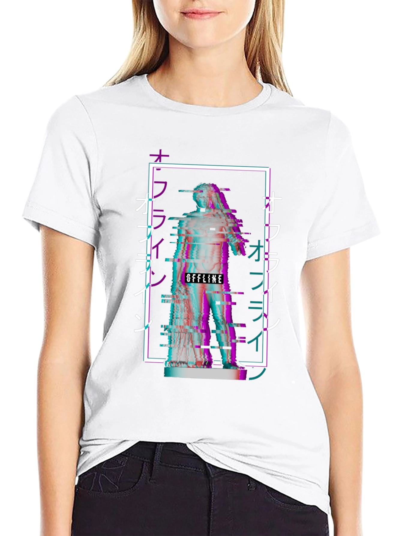 Black Offline Vaporwave Statue Graphic Tee - Black view 9