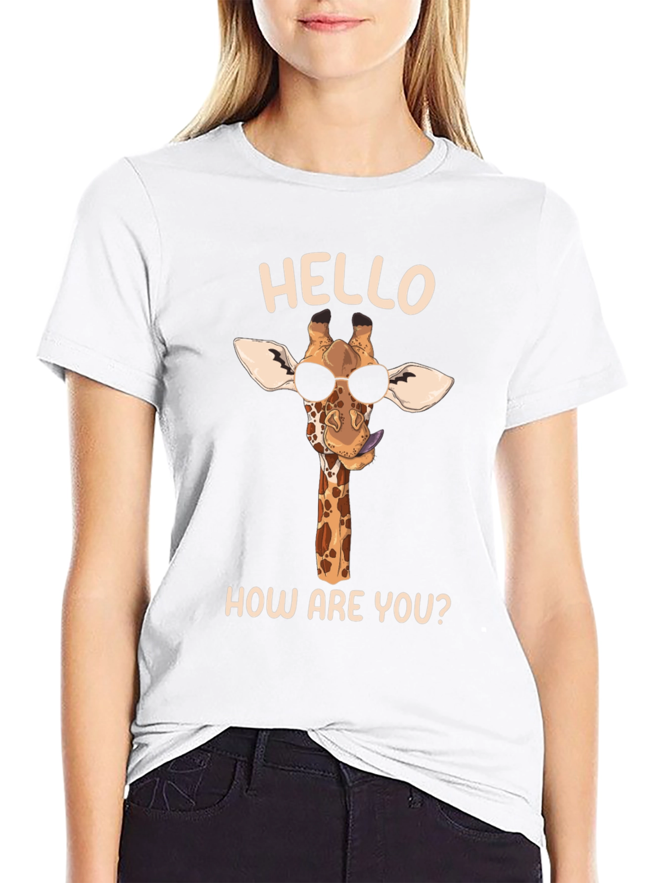 Black Cool Giraffe Tee: Hello, How Are You? Black Shirt view 9