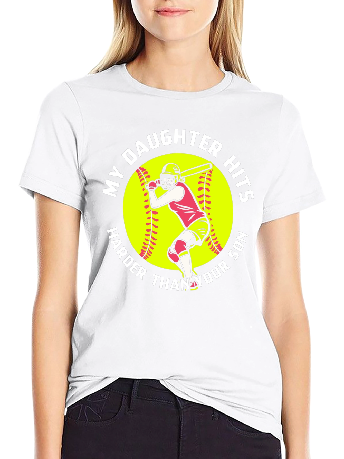 Black My Daughter Hits Harder Funny Softball Graphic Tee view 9