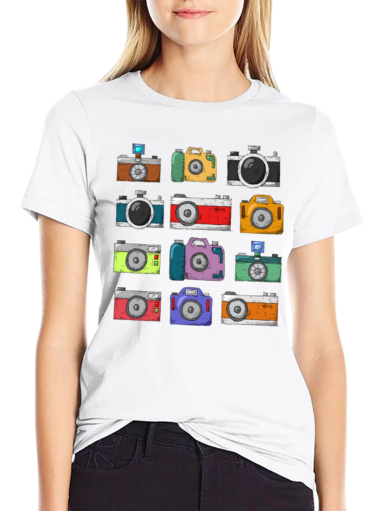 Black Retro Camera Pattern T-Shirt - Photographer Style view 9