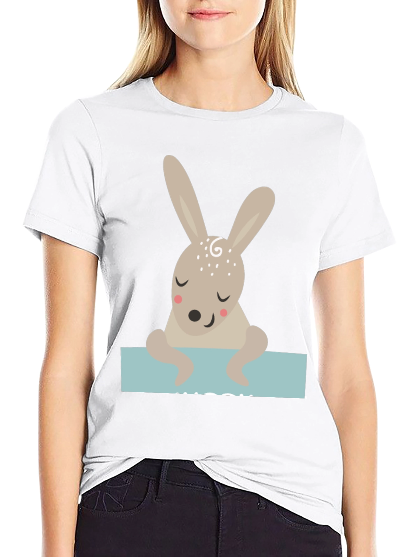Black Cute Bunny Graphic Tee - Unisex Black T-Shirt view 9