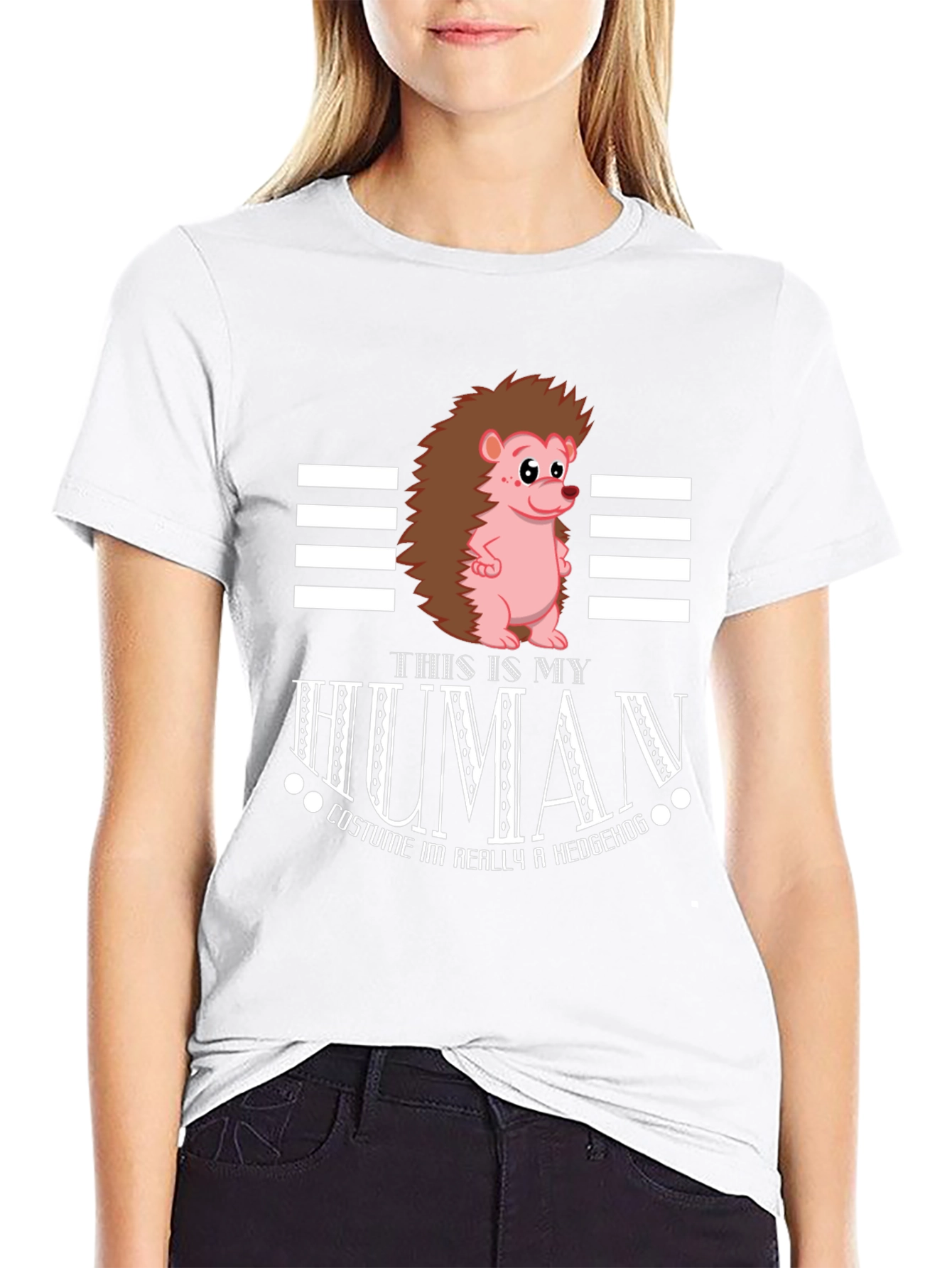 Black Funny Hedgehog Human Costume T-Shirt view 9