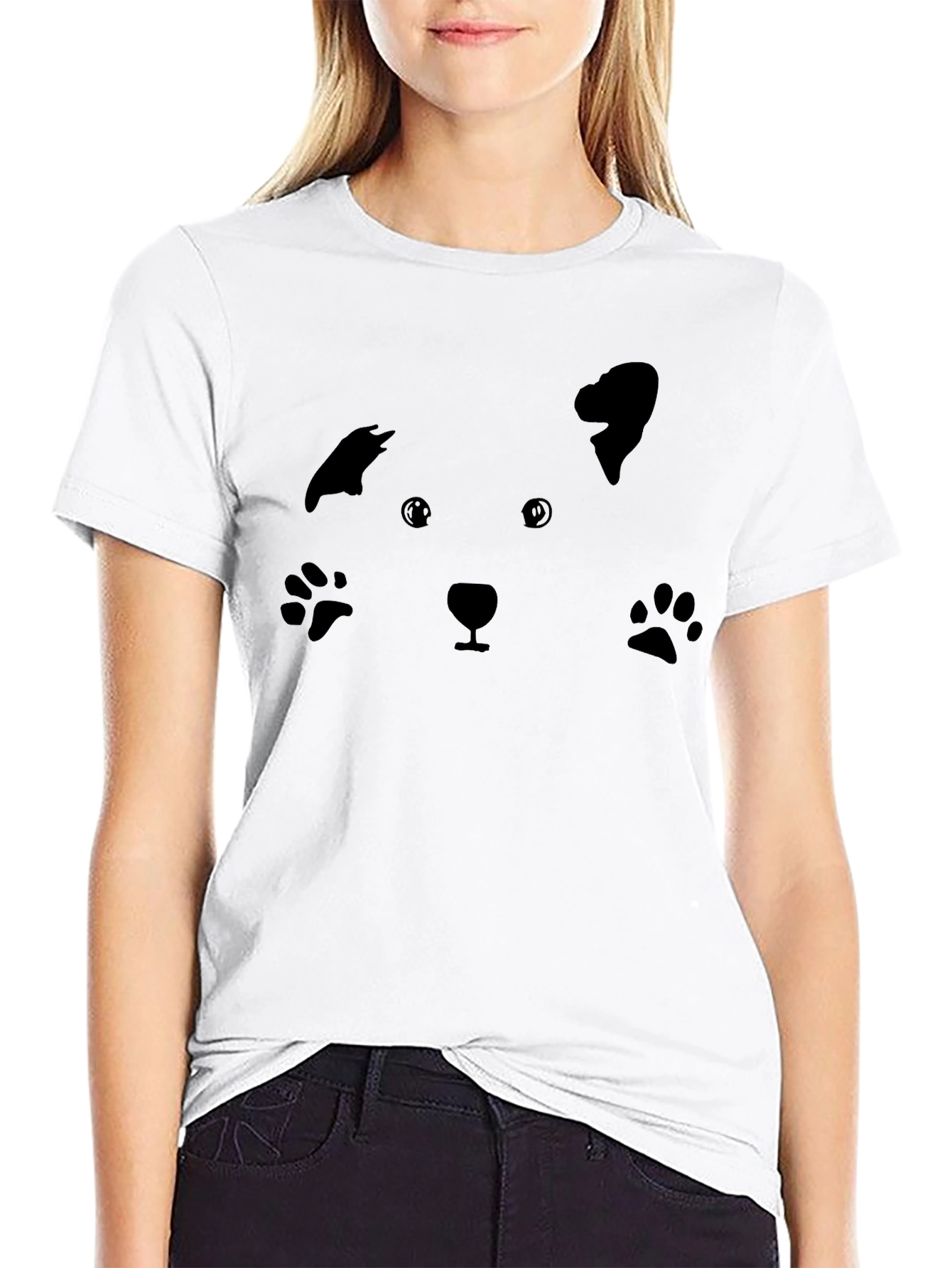 Cute Panda Face Graphic Print Black T-Shirt - 9