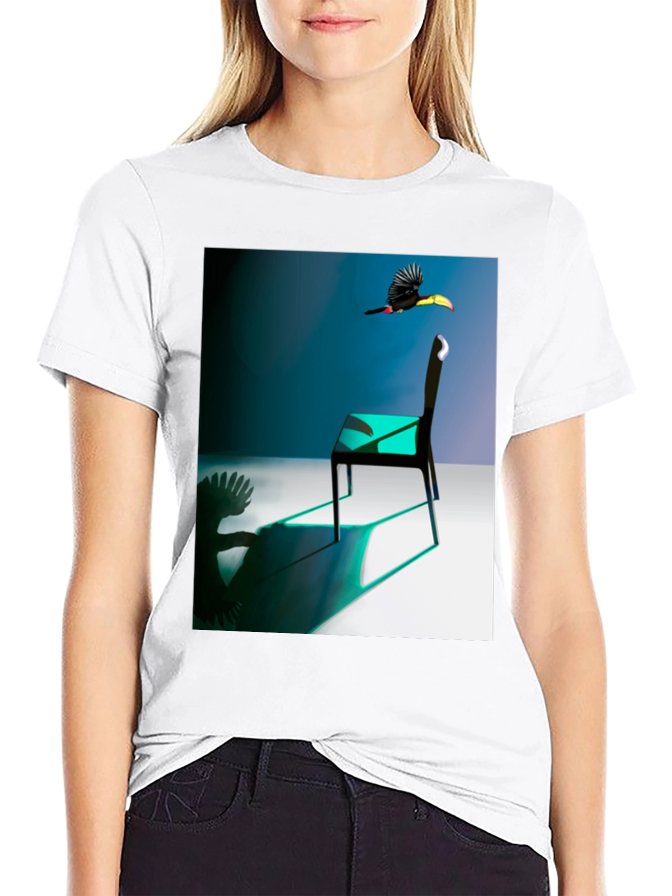 Black Abstract Toucan Chair T-Shirt view 9