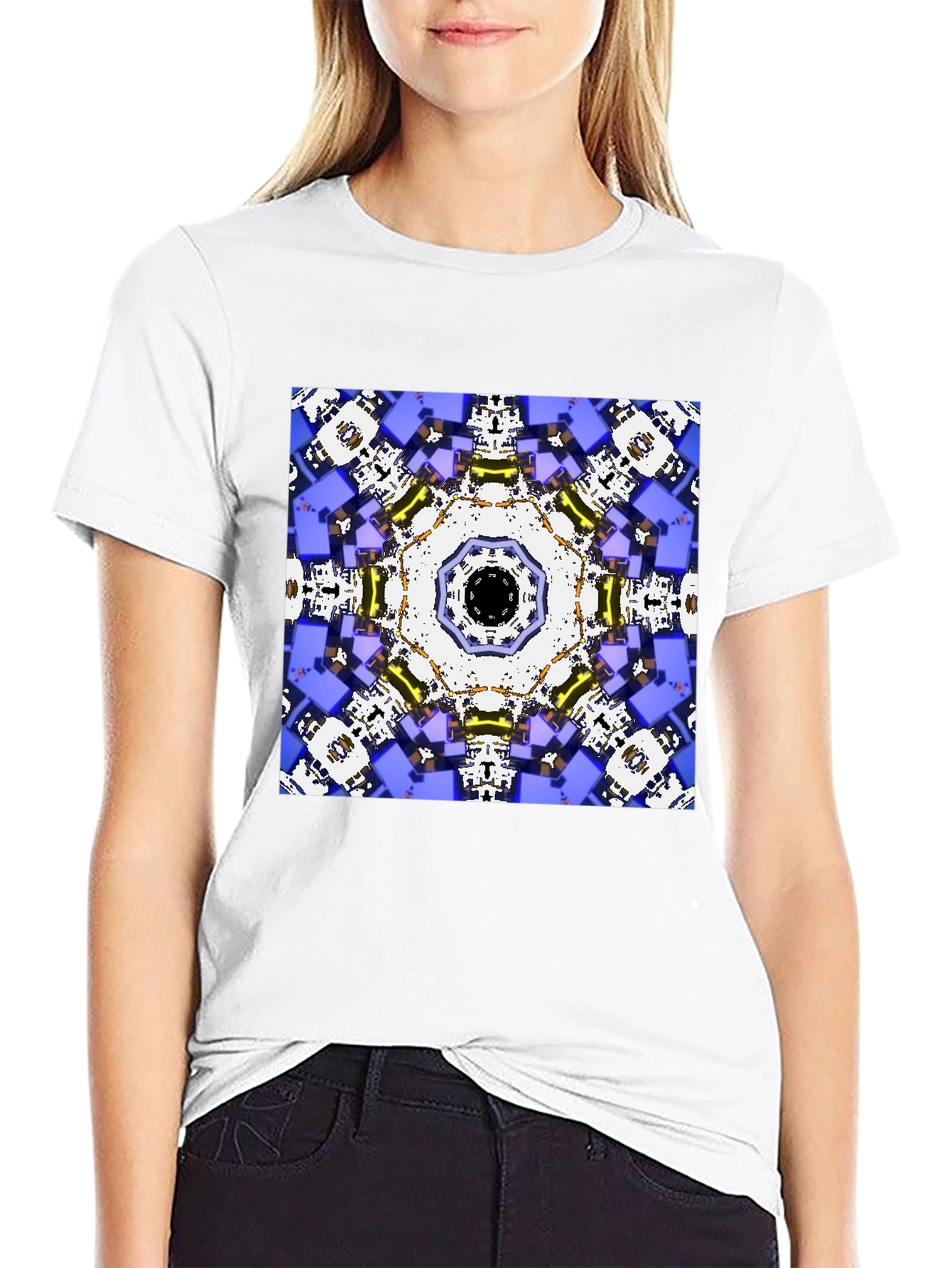 Black Geometric Kaleidoscope Print Black T-Shirt view 9
