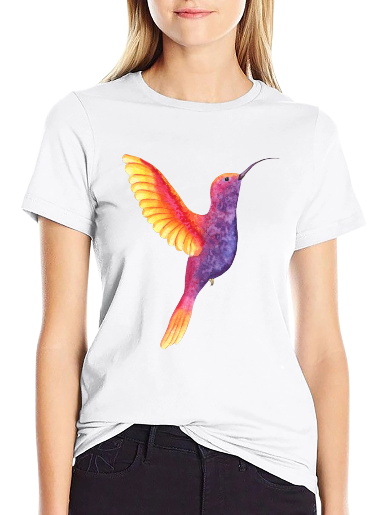 Black Hummingbird Graphic Tee - Colorful Bird Design view 9