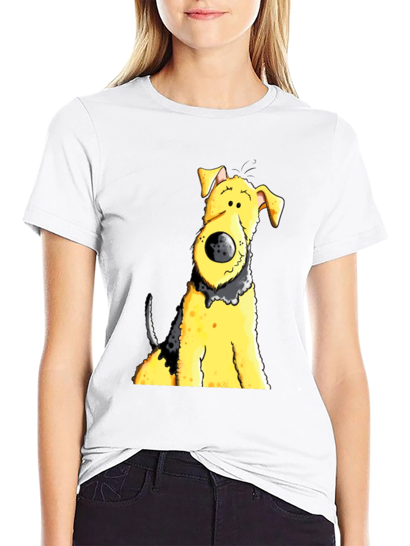 Black Cartoon Dog Graphic Tee - Black Cotton Blend view 9