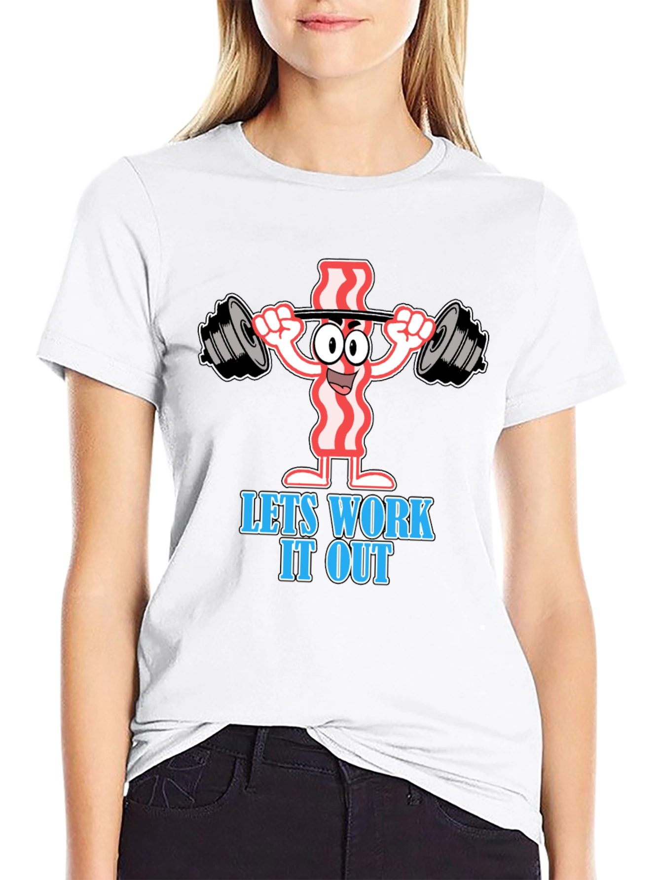 Black Funny Bacon Workout T-Shirt: Let's Work It Out! view 9