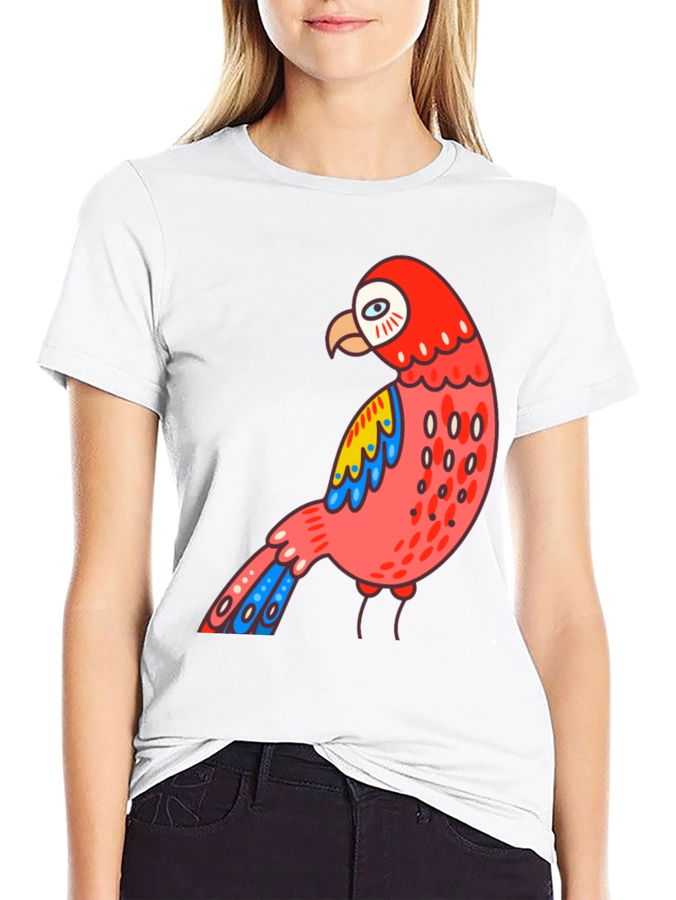Black Men's Black T-shirt with Parrot Graphic view 9
