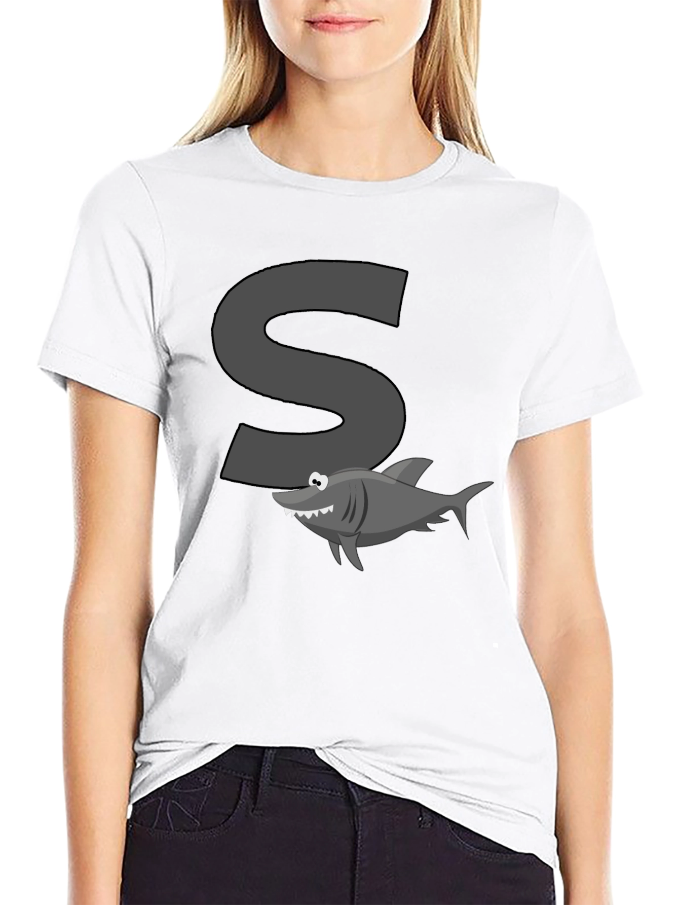 Black Shark S Letter Cartoon Black T-Shirt view 9