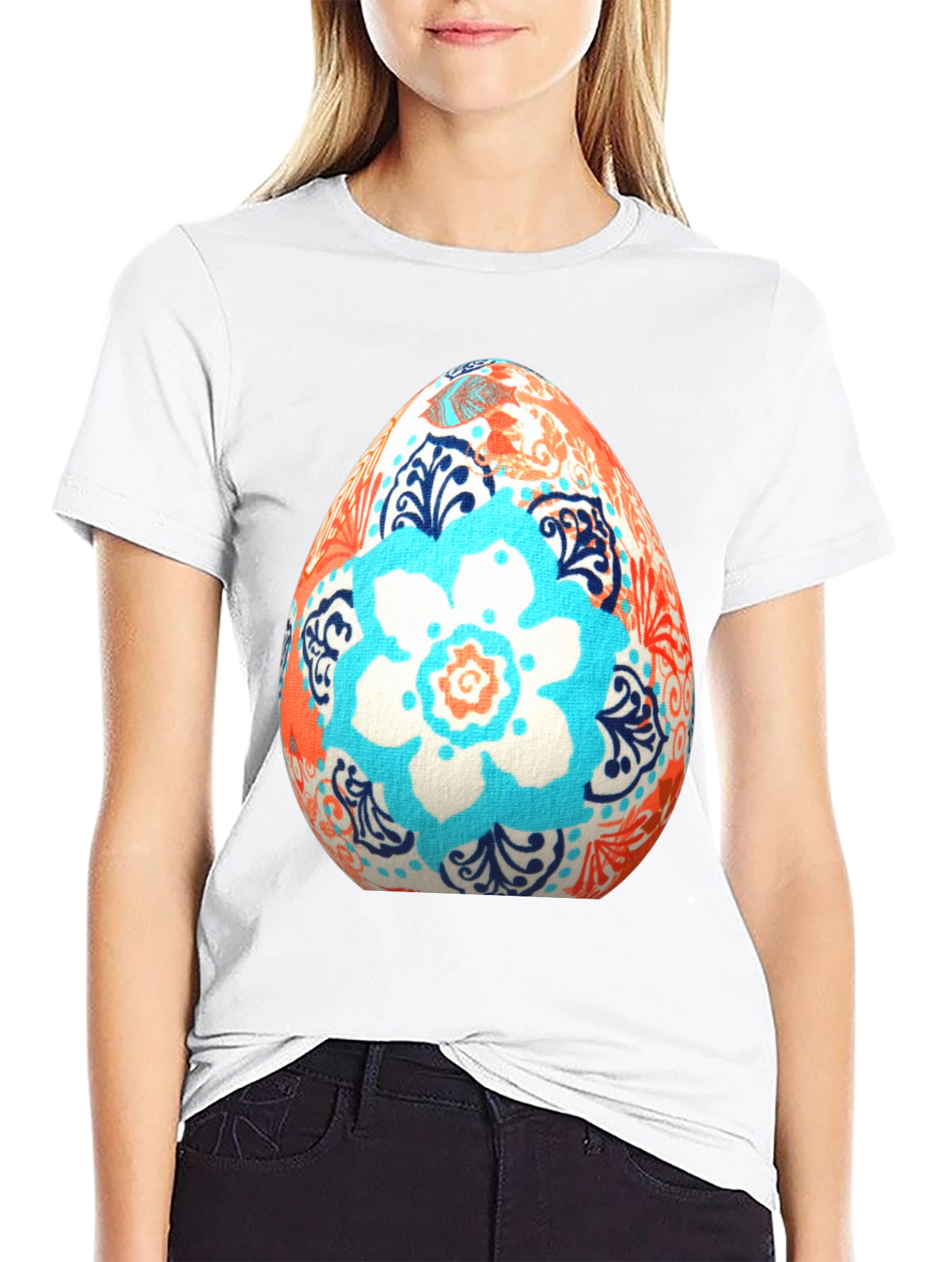 Black Floral Easter Egg T-Shirt view 9