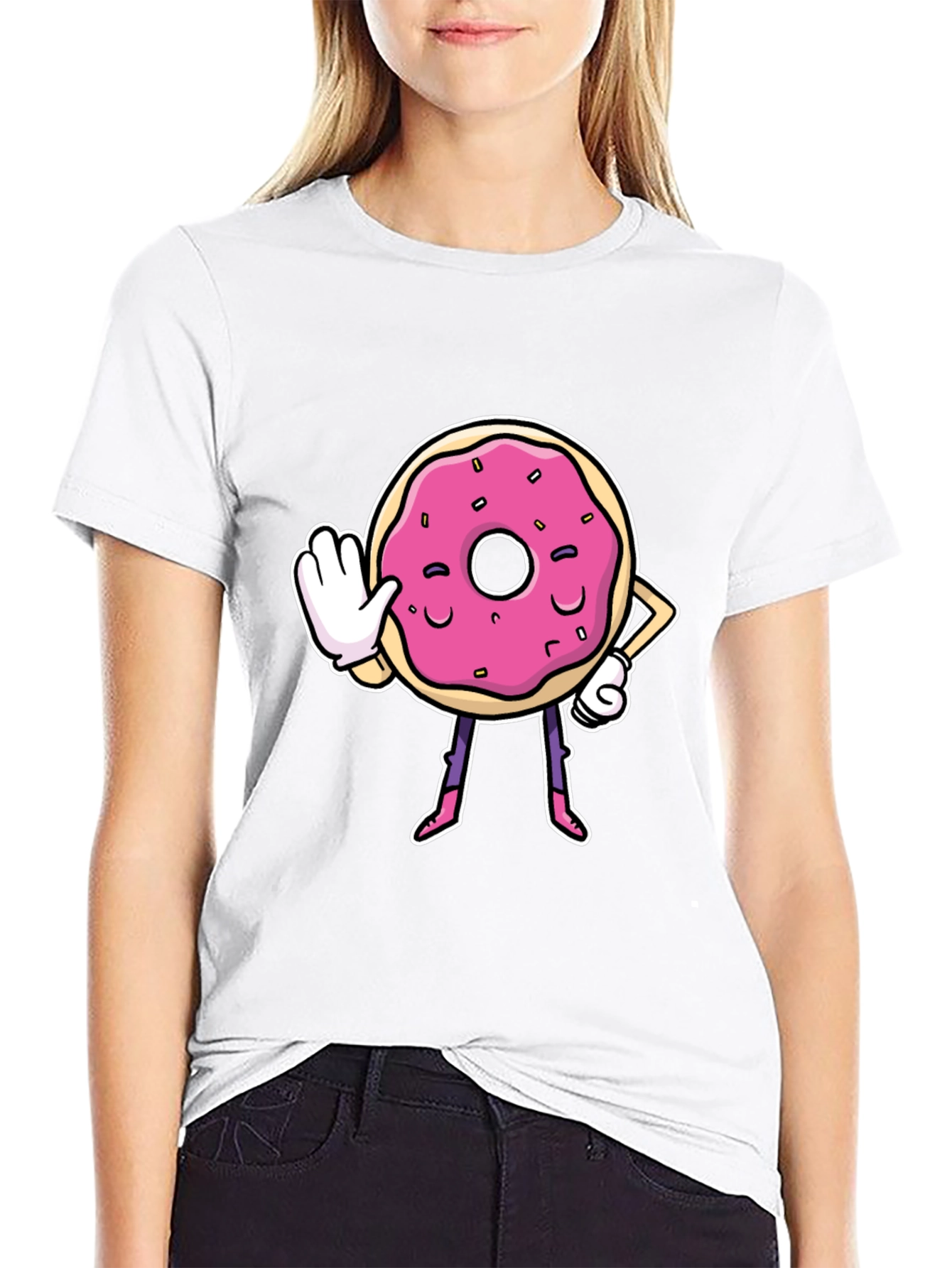 Black Funny Donut Cartoon Black T-Shirt view 9
