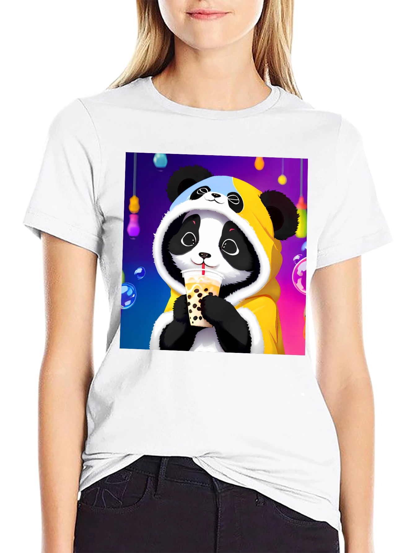 Black Cute Panda Boba Tea Graphic Tee view 9