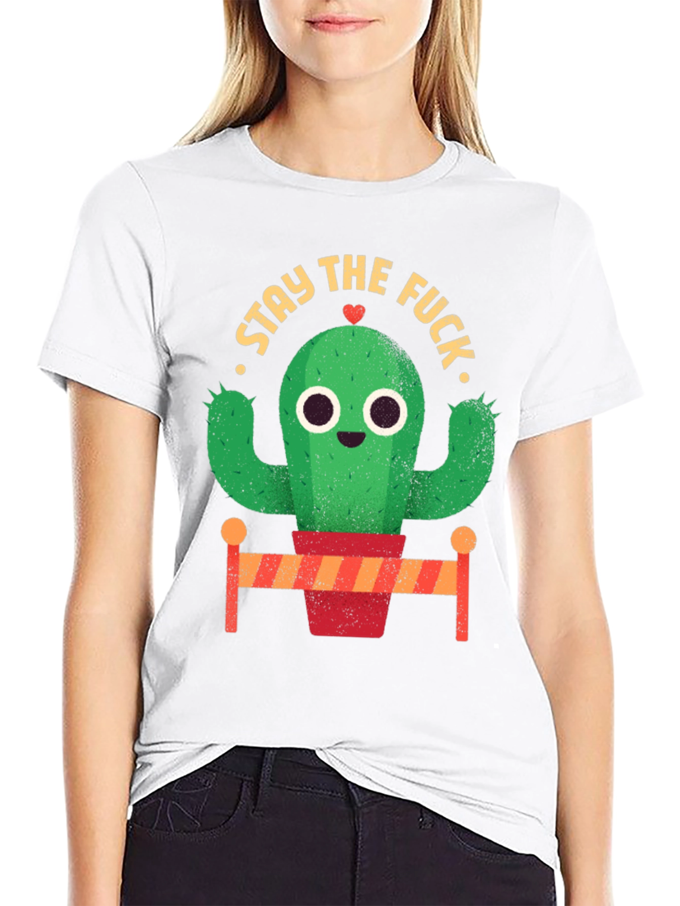 Black Stay The Fuck Cactus Novelty T-Shirt view 9