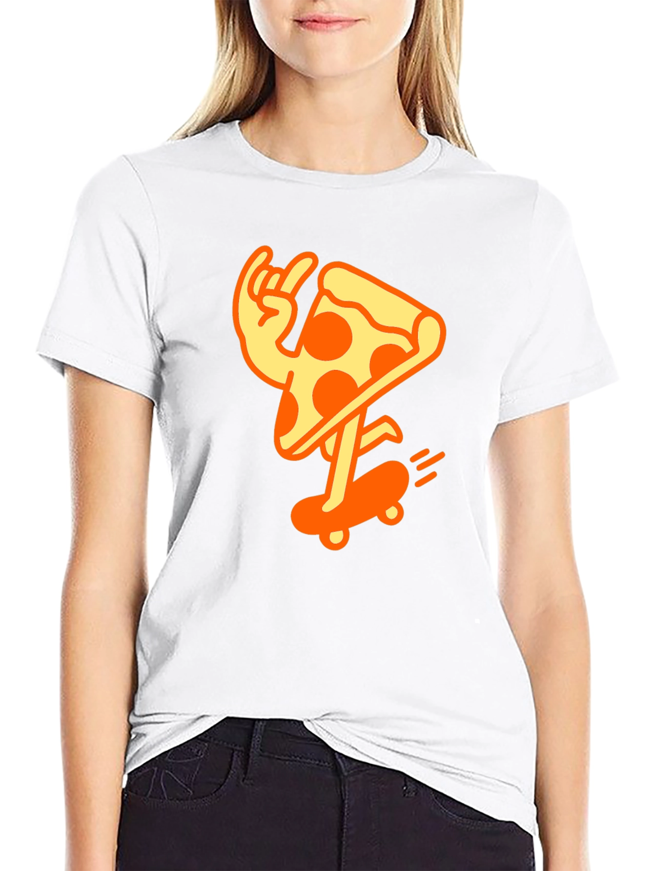 Black Cool Pizza Skater Graphic T-Shirt - Black Cotton Tee view 9