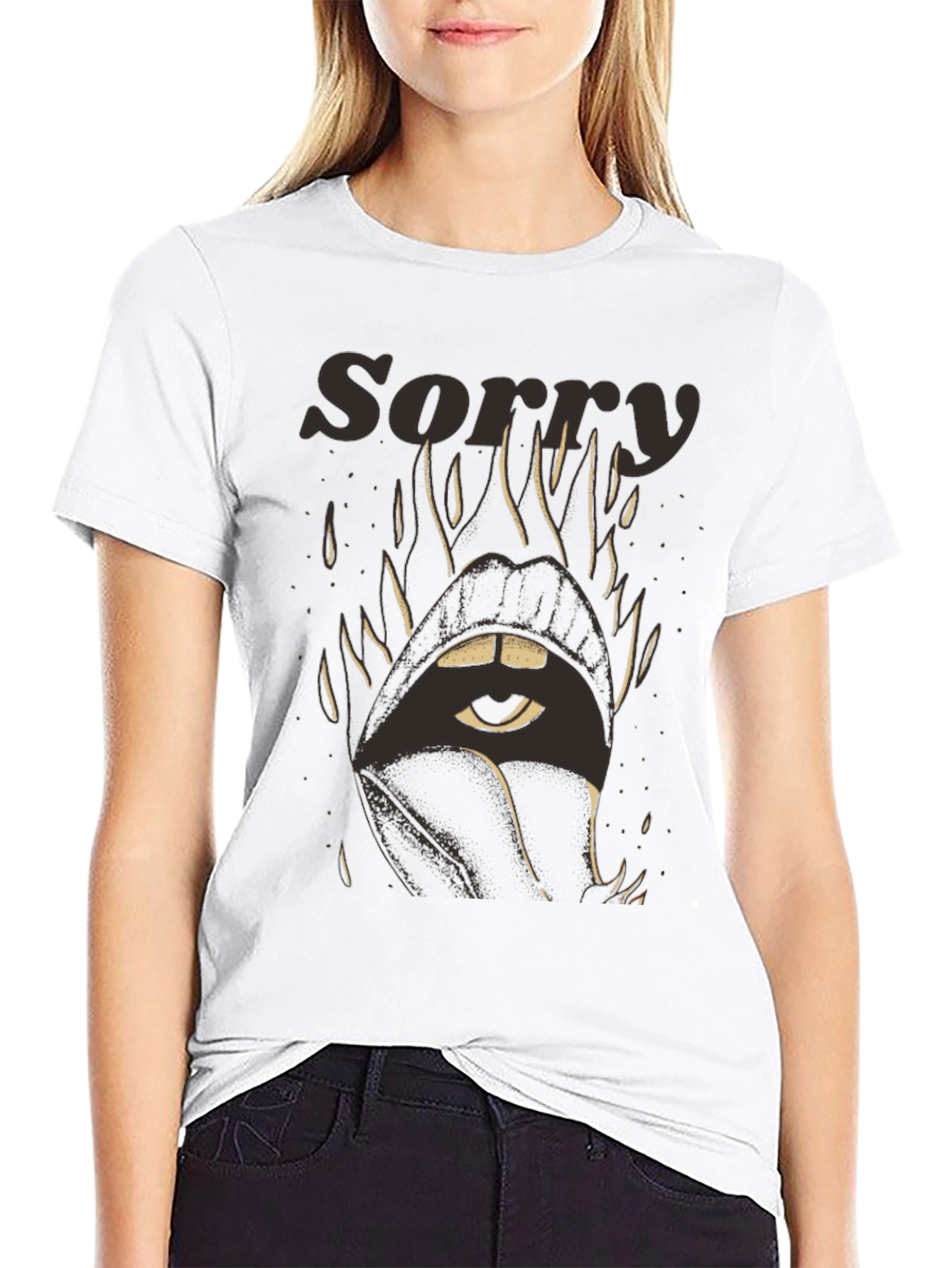 Black Sorry Eye Mouth Graphic Tee view 9
