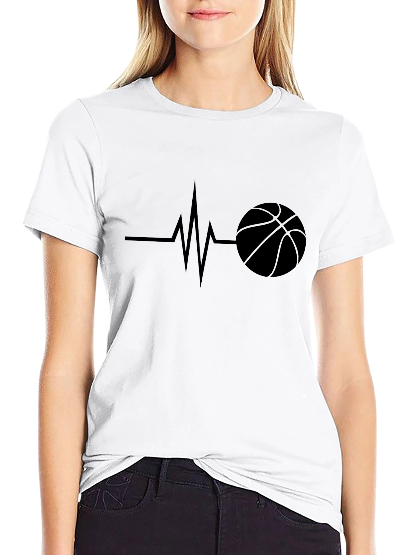 Black Basketball Heartbeat Black T-Shirt view 9