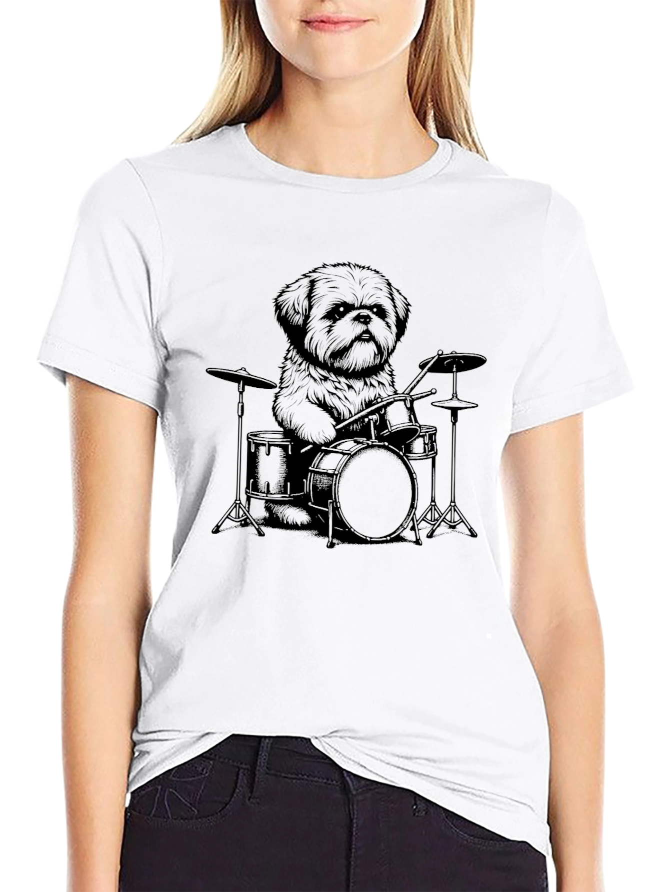 Black Dog Drummer Graphic Tee - Cool Pet Music Shirt view 9