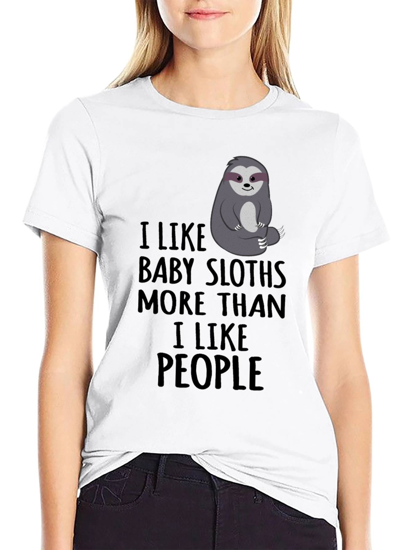 Black I Like Baby Sloths More Than People Black T-Shirt view 9