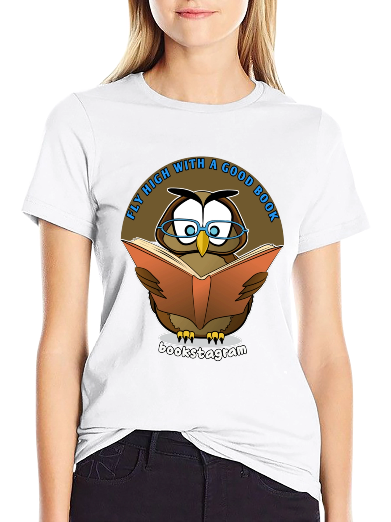 Black Fly High With A Good Book Owl T-Shirt view 9