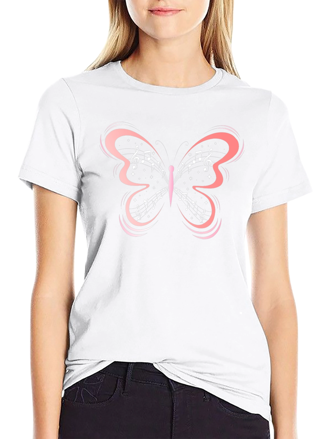 Black Music Note Butterfly Graphic Tee view 9