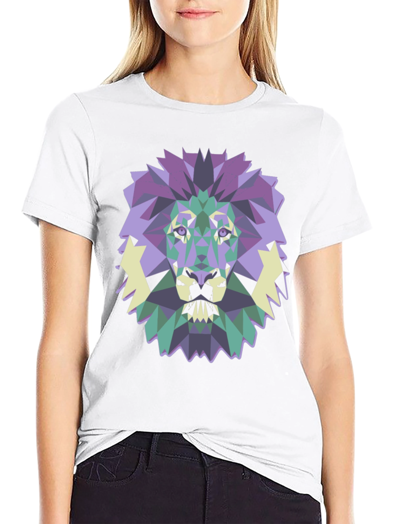 Black Geometric Lion Graphic Tee - Modern Style view 9