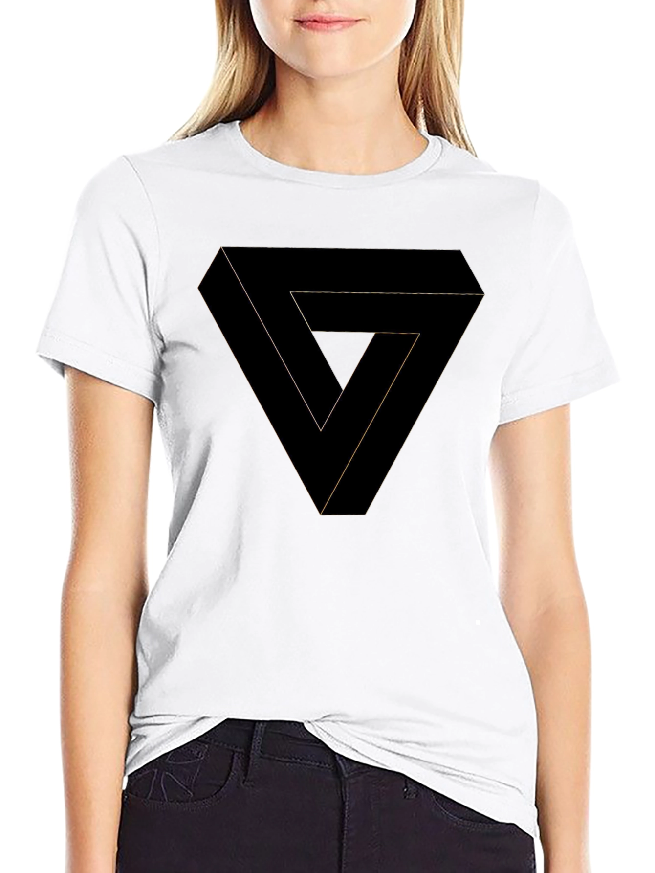 Black Optical Illusion Triangle Graphic Tee - Black Cotton Shirt view 9