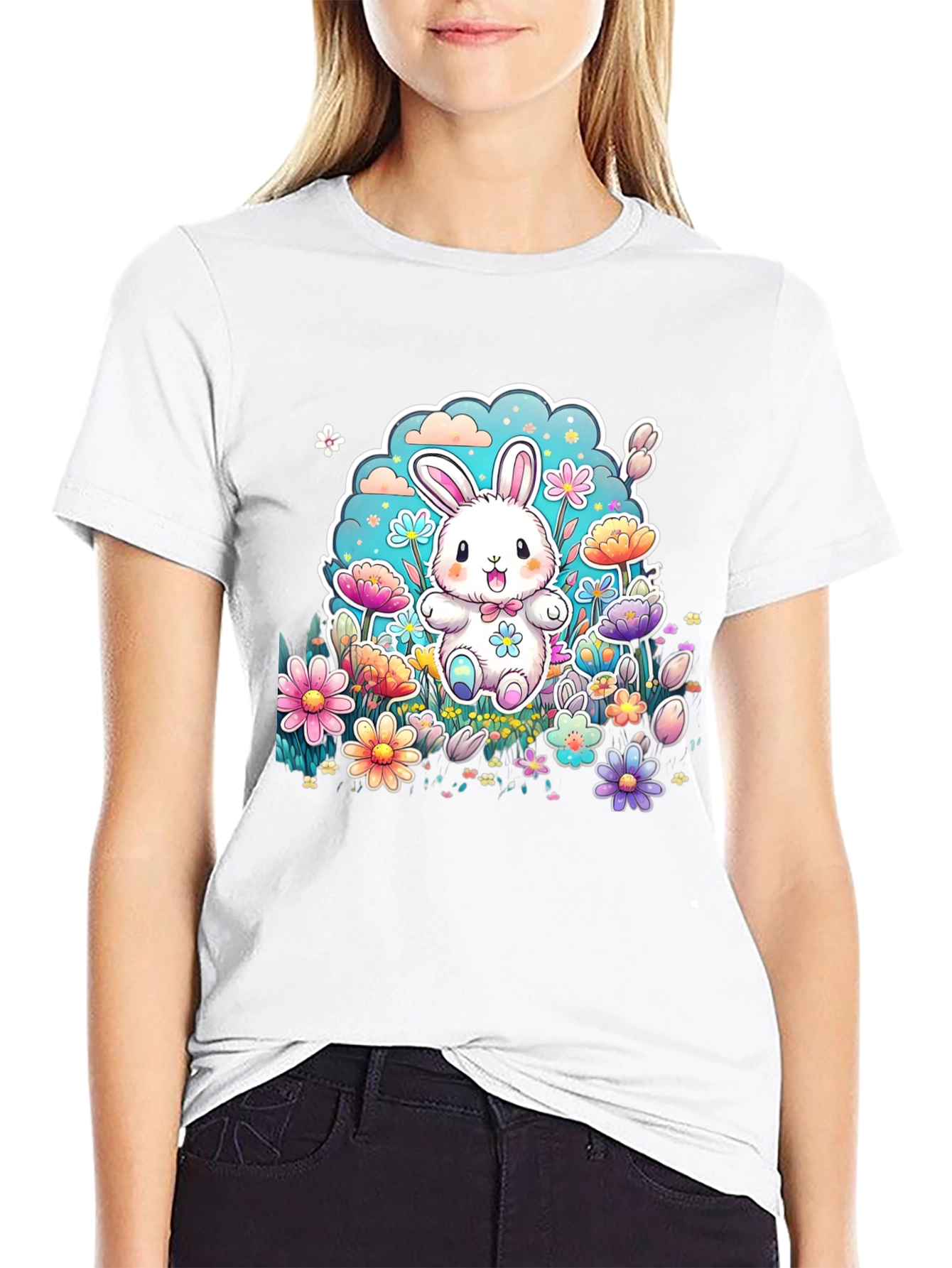 Camiseta Conejito Pascua Flores Diseño Infantil