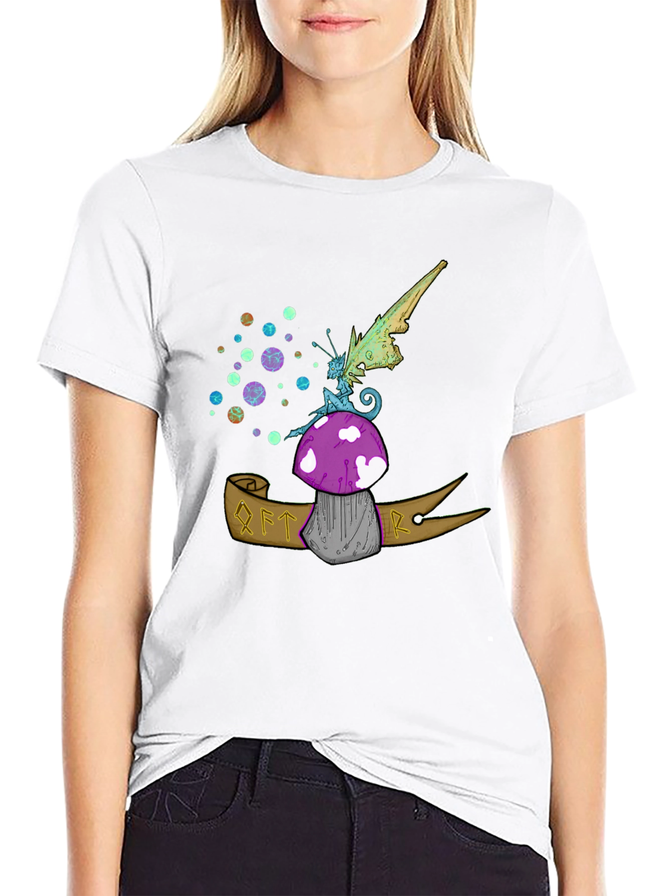 Black Whimsical Fairy Mushroom Graphic Tee - Black view 9