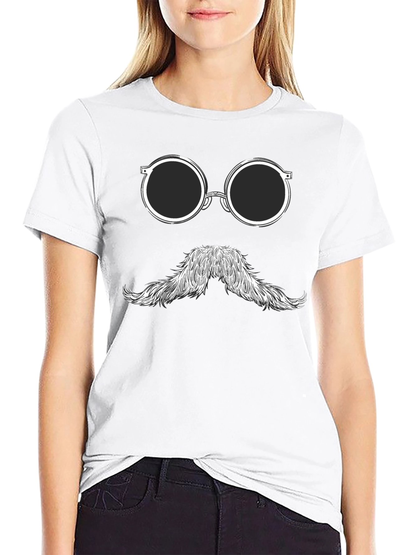 Black Funny Mustache Glasses Graphic Tee view 9