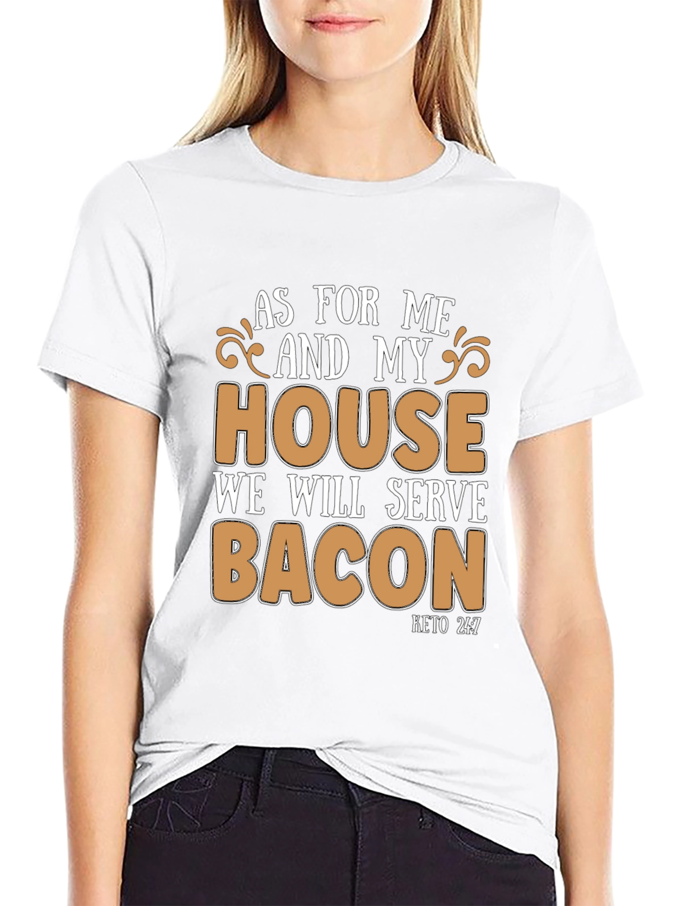Black As for Me and My House, We Will Serve Bacon T-Shirt view 9