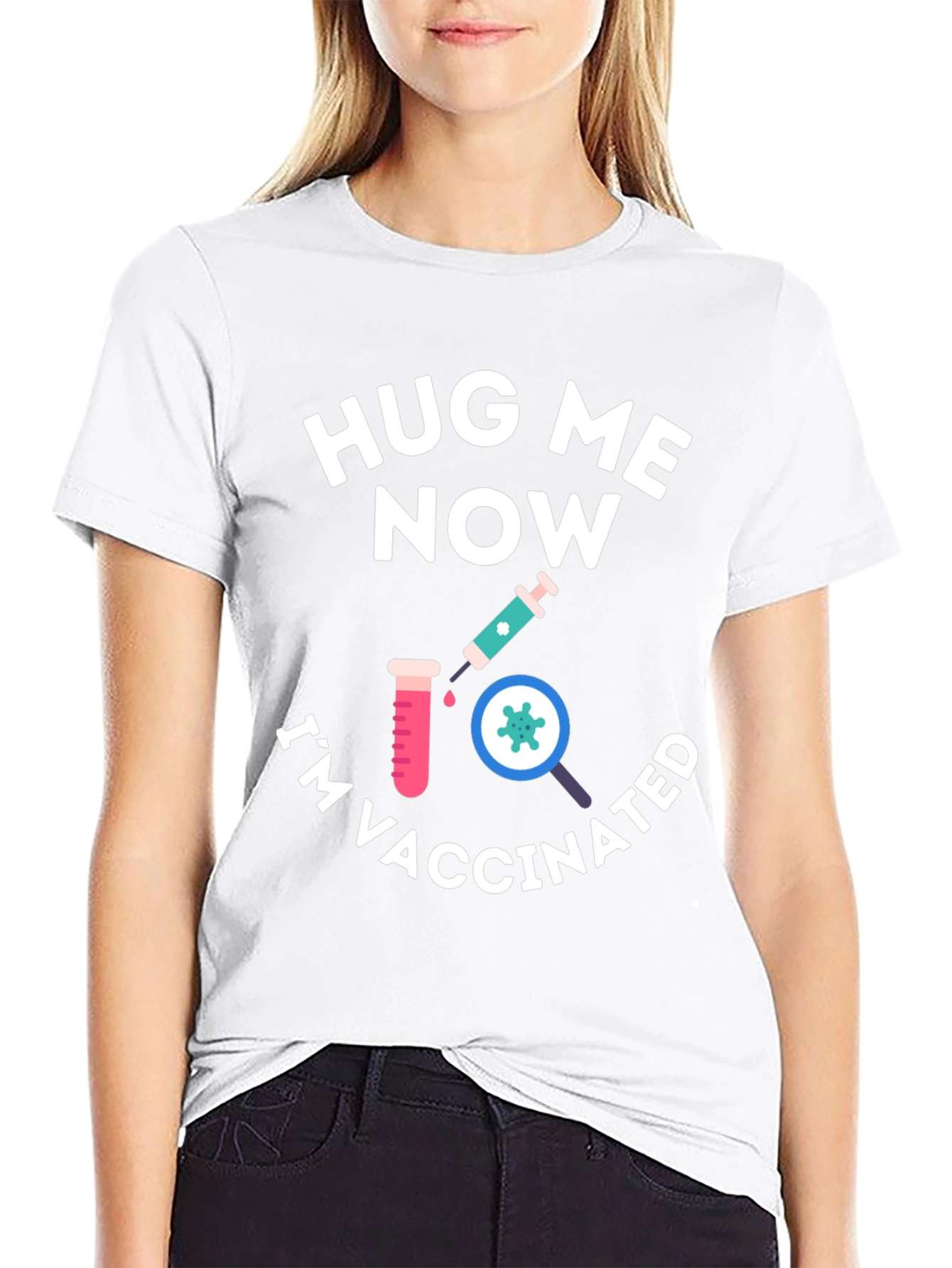 Black Hug Me Now I'm Vaccinated Black T-Shirt view 9