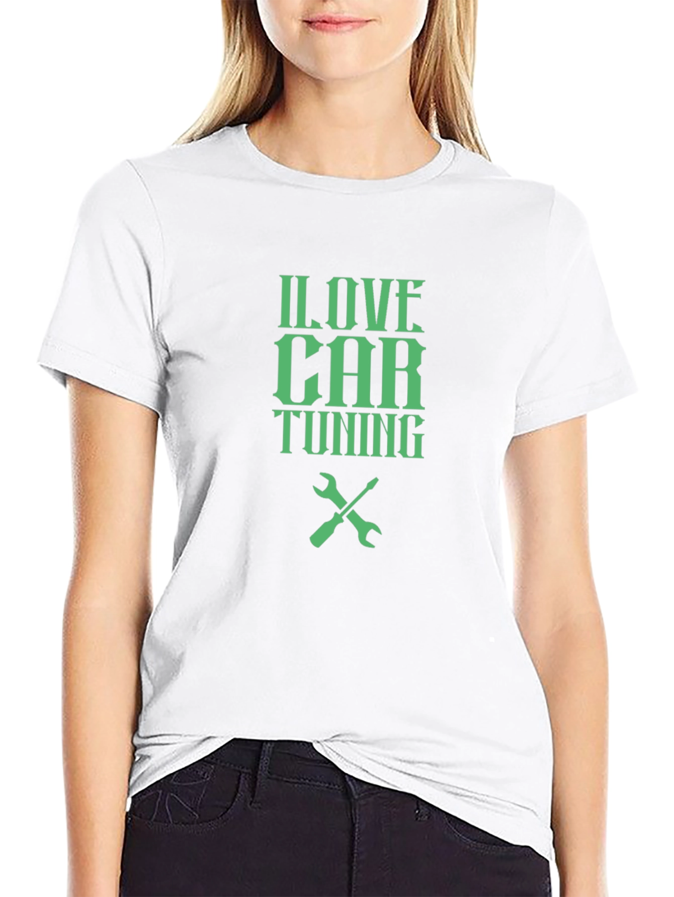 Black I Love Car Tuning T-Shirt - Black Crew Neck view 9