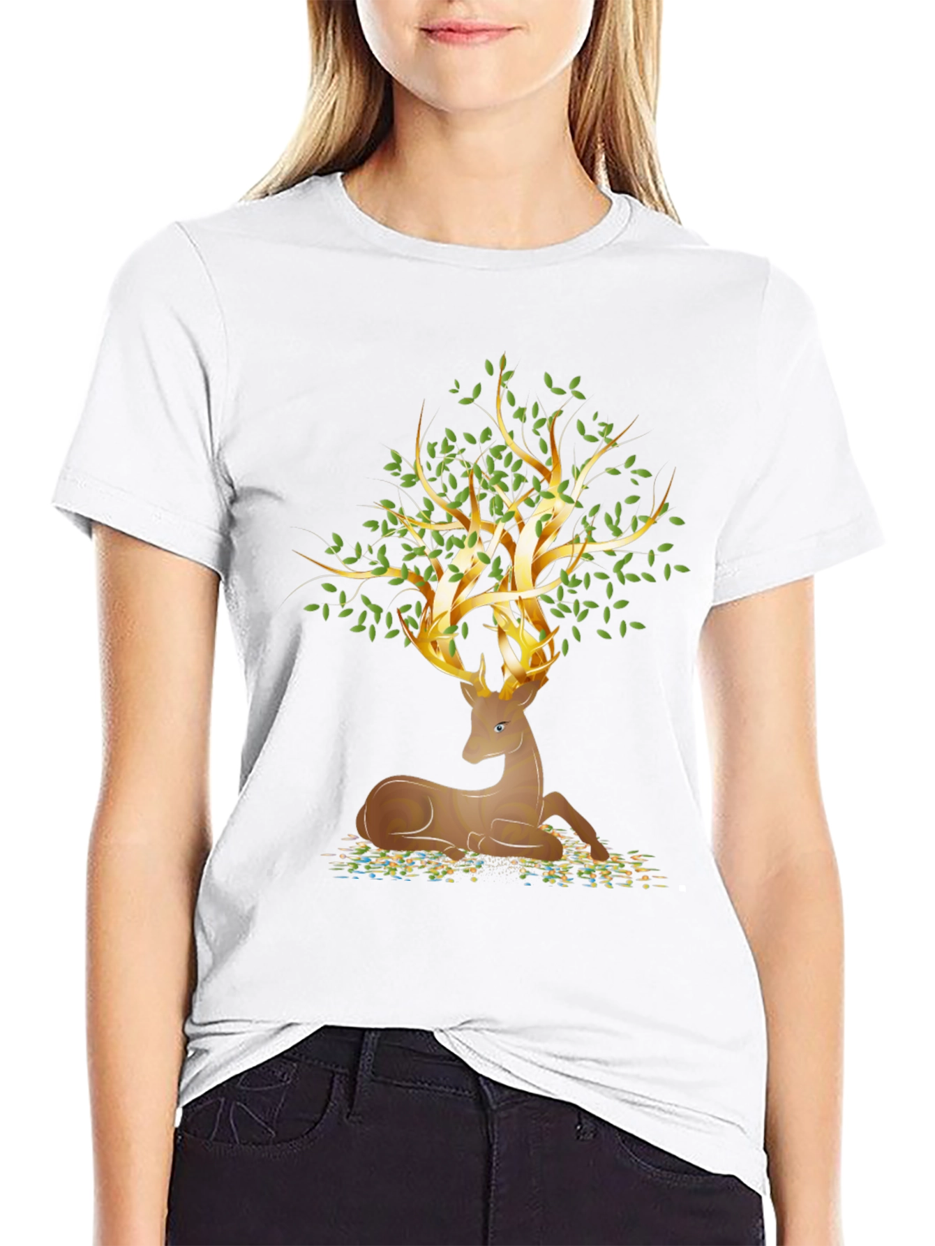 Black Deer Tree Graphic Tee - Nature Inspired Style view 9