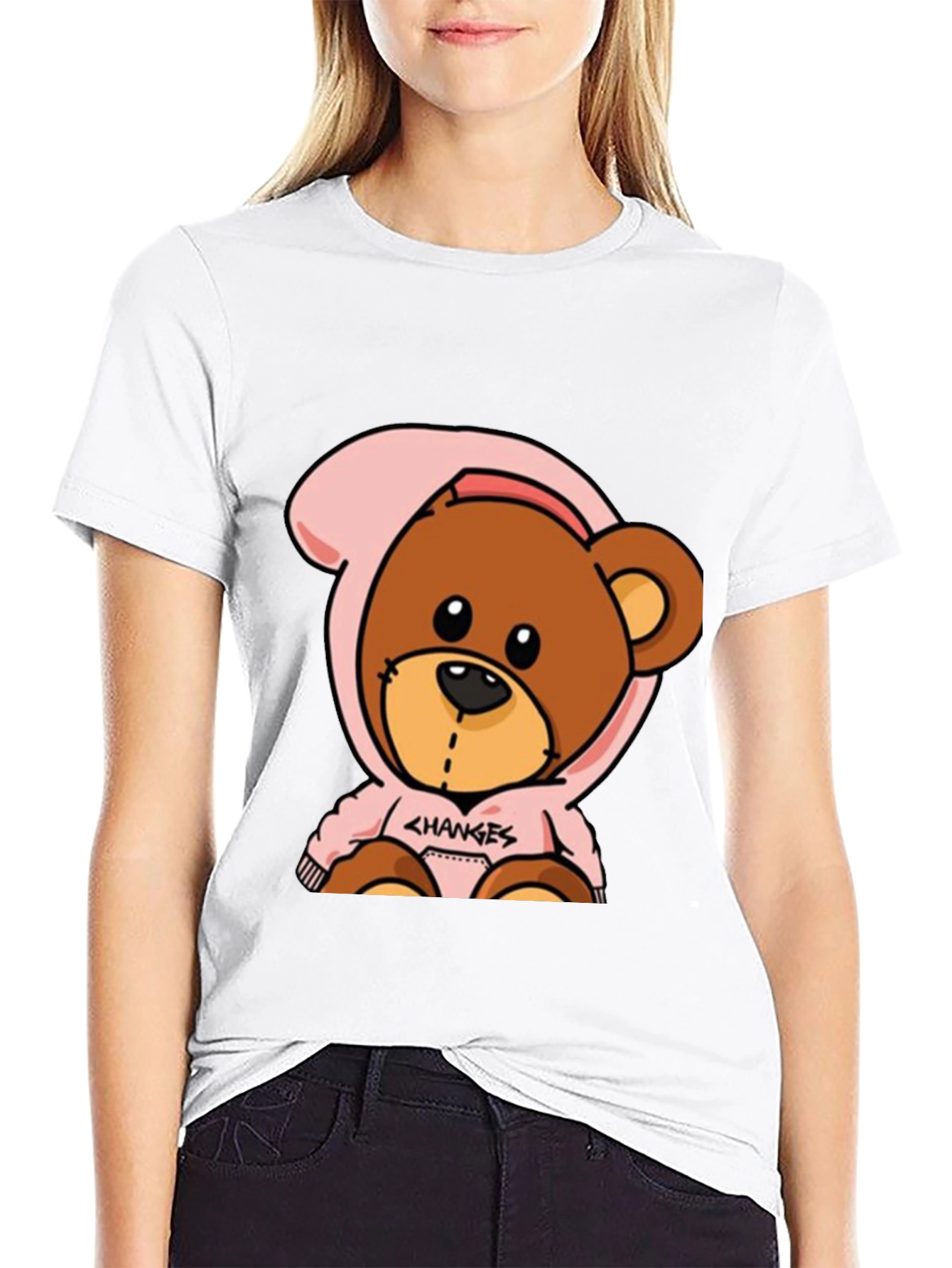 Black Cartoon Bear Graphic Tee view 9