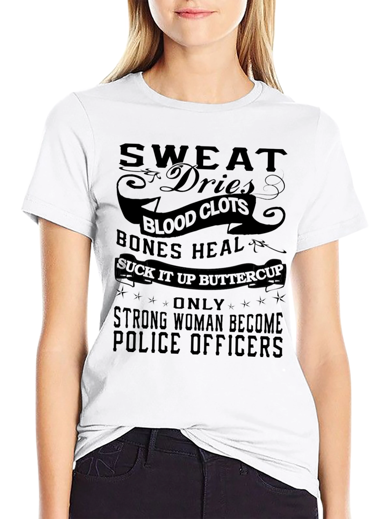 Black Strong Woman Police Officer Graphic Tee view 9
