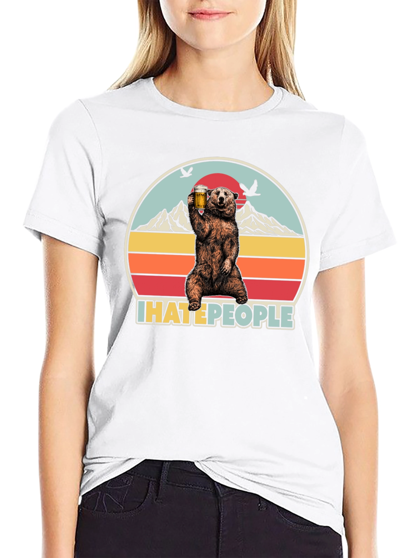 Black I Hate People Bear Drinking Beer T-Shirt view 9
